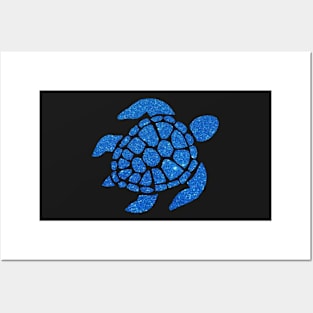 Blue Faux Glitter Turtle Posters and Art